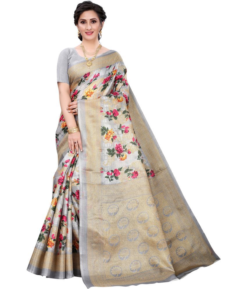     			Vkaran Cotton Silk Applique Saree Without Blouse Piece - Grey ( Pack of 1 )