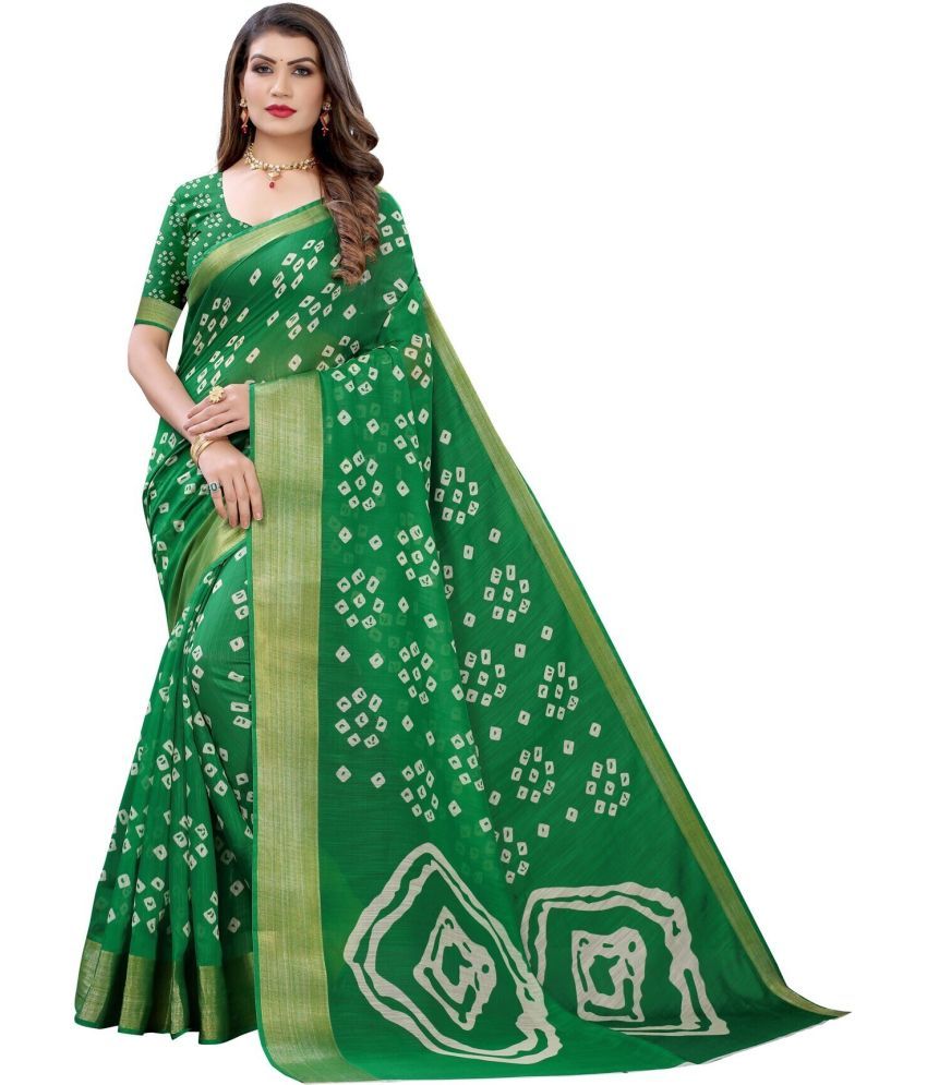     			Vkaran Cotton Silk Applique Saree Without Blouse Piece - Green ( Pack of 3 )