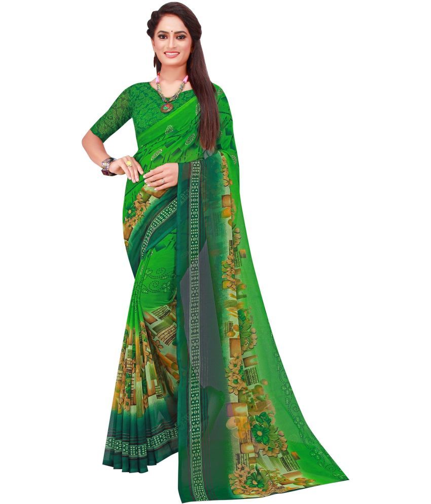     			Vkaran Cotton Silk Applique Saree Without Blouse Piece - Green ( Pack of 3 )