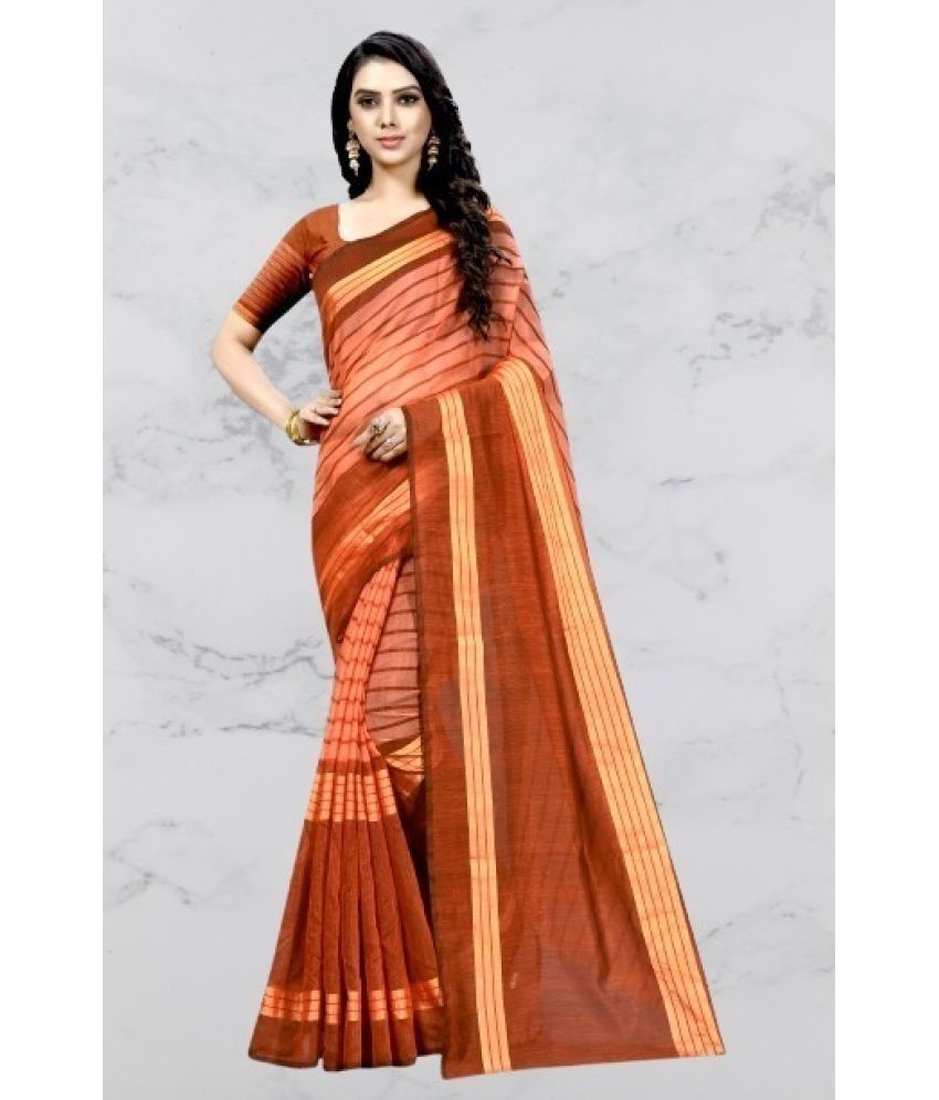     			Vkaran Cotton Silk Applique Saree Without Blouse Piece - Orange ( Pack of 1 )