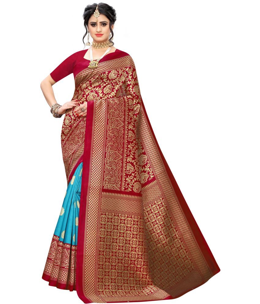     			Vkaran Cotton Silk Applique Saree Without Blouse Piece - Red ( Pack of 1 )