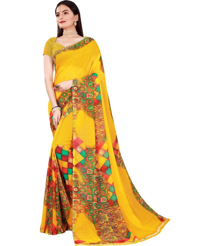     			Vkaran Cotton Silk Applique Saree Without Blouse Piece - Yellow ( Pack of 1 )