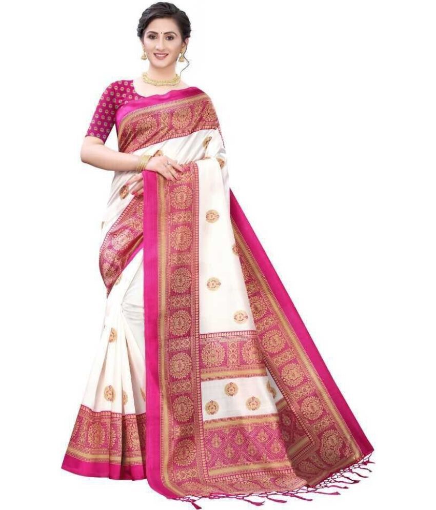     			Vkaran Cotton Silk Applique Saree Without Blouse Piece - Pink ( Pack of 1 )