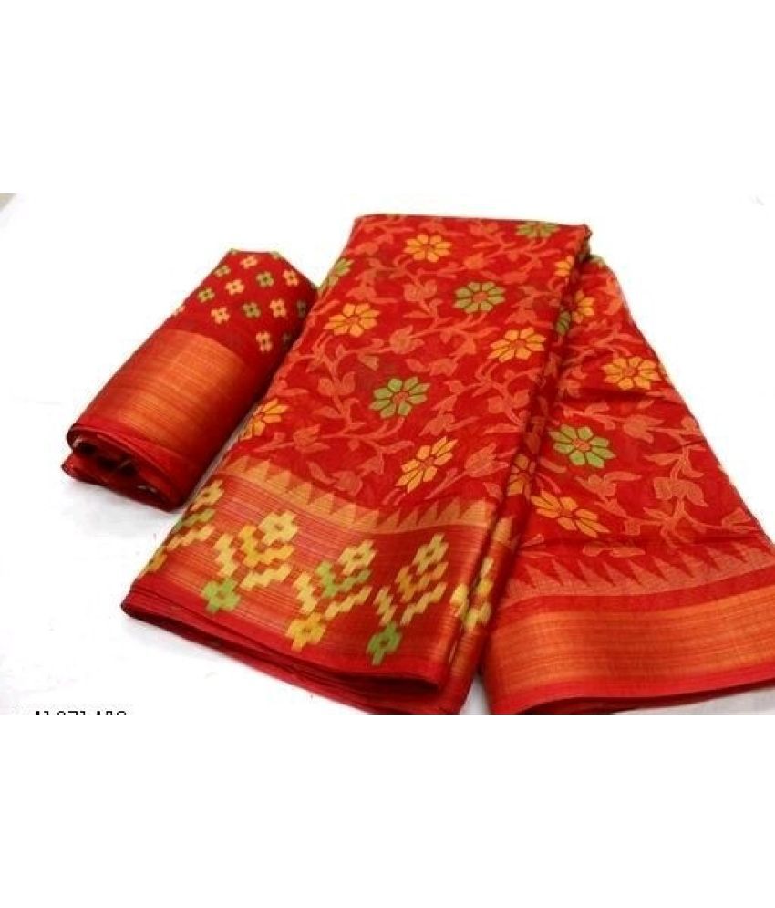     			Vkaran Cotton Silk Solid Saree Without Blouse Piece - Red ( Pack of 1 )