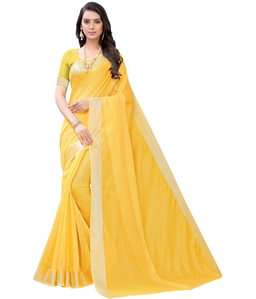     			Vkaran Cotton Silk Solid Saree Without Blouse Piece - Yellow ( Pack of 1 )