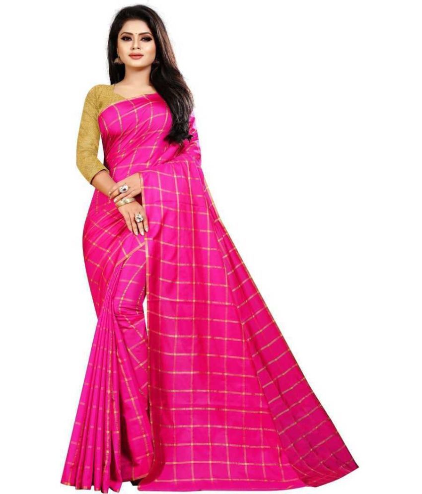     			Vkaran Cotton Silk Solid Saree Without Blouse Piece - Pink ( Pack of 1 )