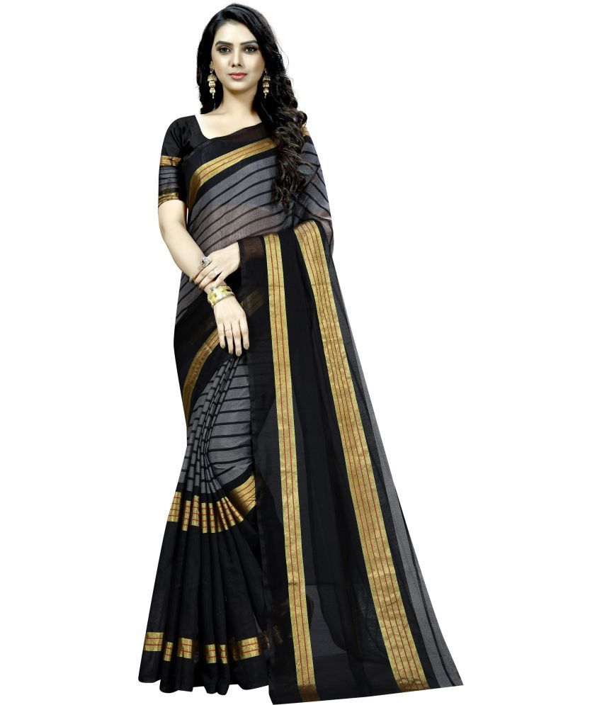     			Vkaran Net Cut Outs Saree With Blouse Piece - Black ( Pack of 1 )