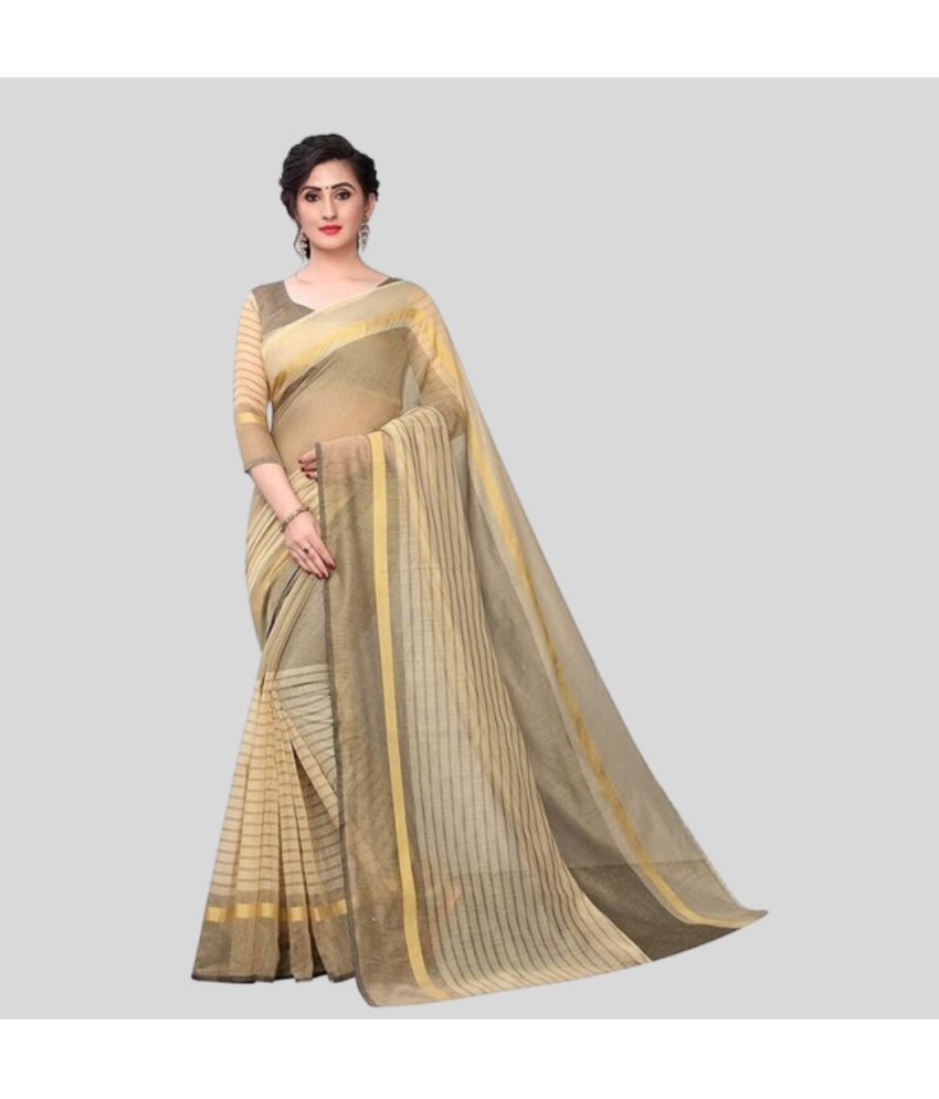     			Vkaran Net Cut Outs Saree With Blouse Piece - Beige ( Pack of 1 )