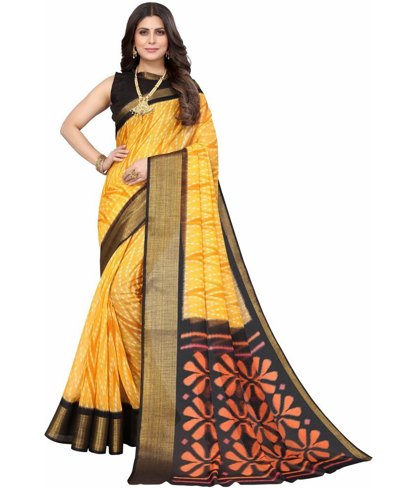     			Vkaran Net Cut Outs Saree With Blouse Piece - Orange ( Pack of 1 )