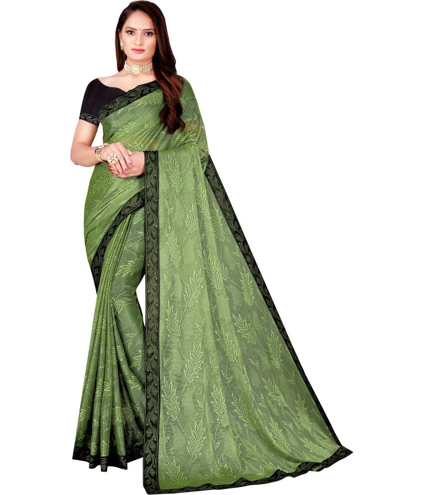     			Vkaran Net Cut Outs Saree With Blouse Piece - Green ( Pack of 1 )