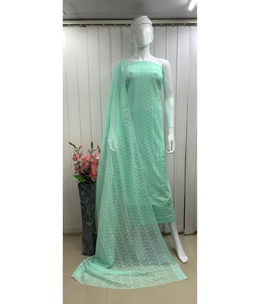     			ALSHOP Unstitched Georgette Embellished Dress Material - Light Blue ( Pack of 1 )
