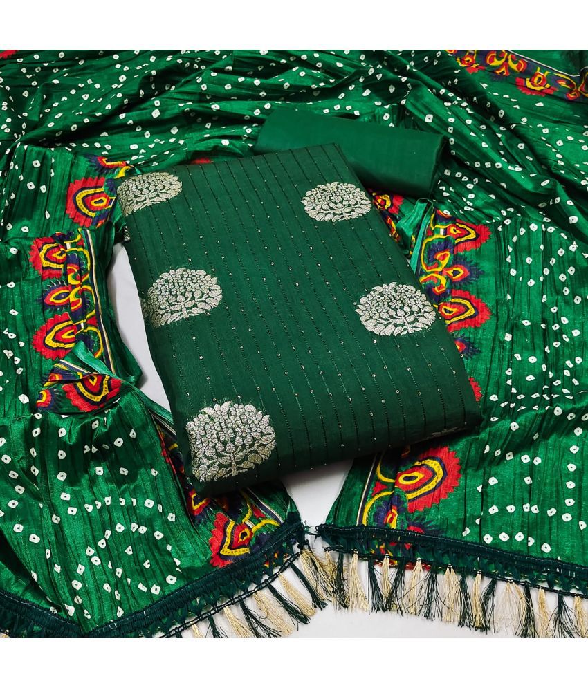    			ALSHOP Unstitched Jacquard Embellished Dress Material - Green ( Pack of 1 )