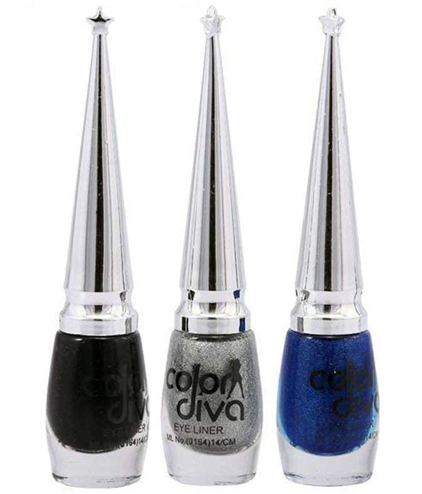     			Color Diva Eye Liner, Long-Lasting, Water Resistant, 6ml (Pack of 3) (Black, Blue, Grey)