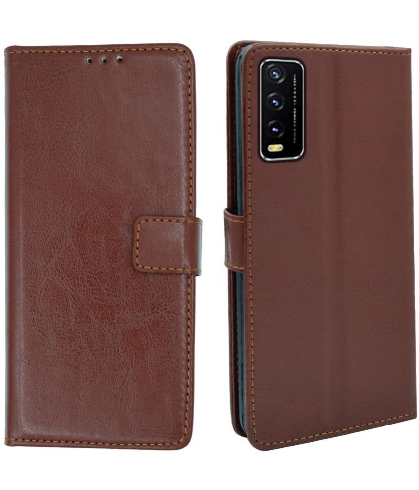     			ERAFLABBY Brown Flip Cover Artificial Leather Compatible For Vivo Y20 ( Pack of 1 )