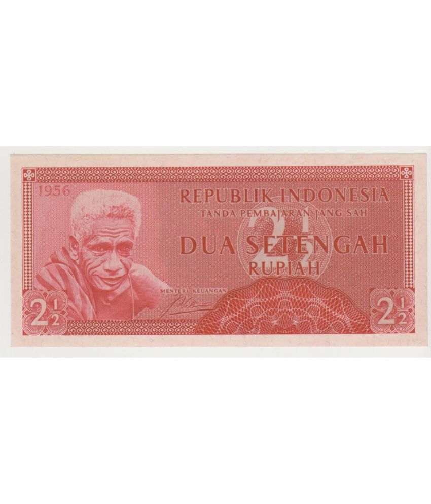     			EXTREMELY RARE AND OLD ISSUE YEAR - 1956  INDONESIA DUA SETENGAH RUPIAH GEM UNC TOP GRADE