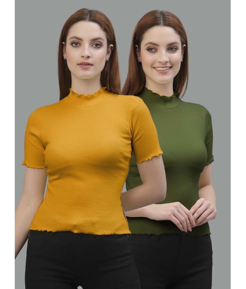     			Friskers Olive Cotton Women's Regular Top ( Pack of 2 )