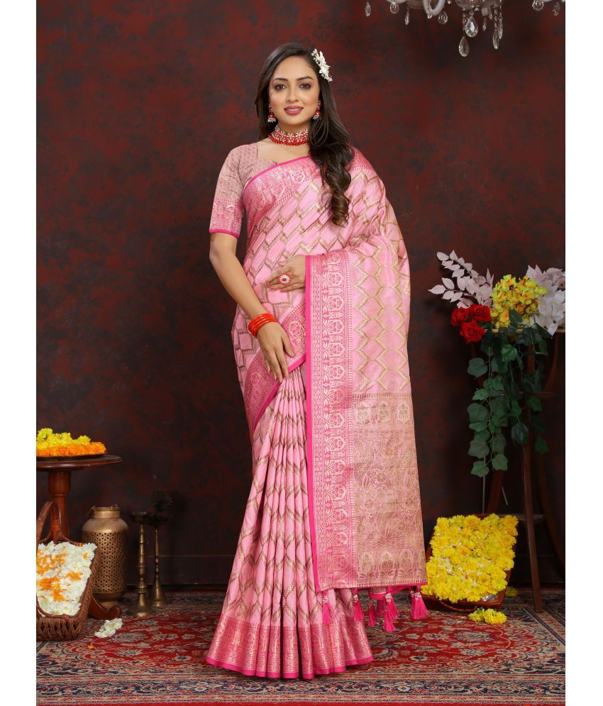     			OFLINE SELCTION Silk Blend Woven Saree With Blouse Piece - Pink ( Pack of 1 )