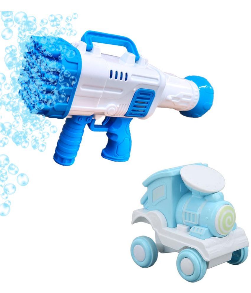     			RAINBOW RIDERS Combo Super Socket 45 Holes Blue Bubble Gun & Roll Stunt Small Locomotive Train 360-degree Toy, For Kids Boys Girls Age 3+ Years