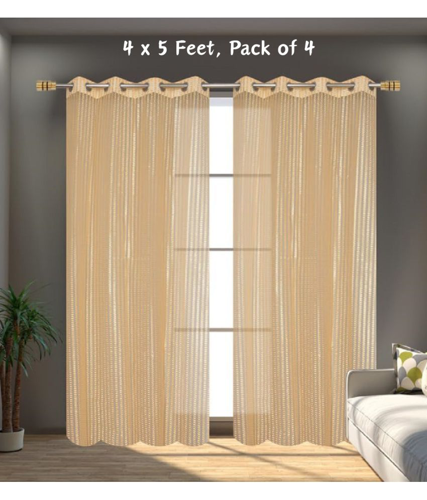     			SWIZIER Vertical Striped Semi-Transparent Eyelet Curtain 5 ft ( Pack of 4 ) - Beige