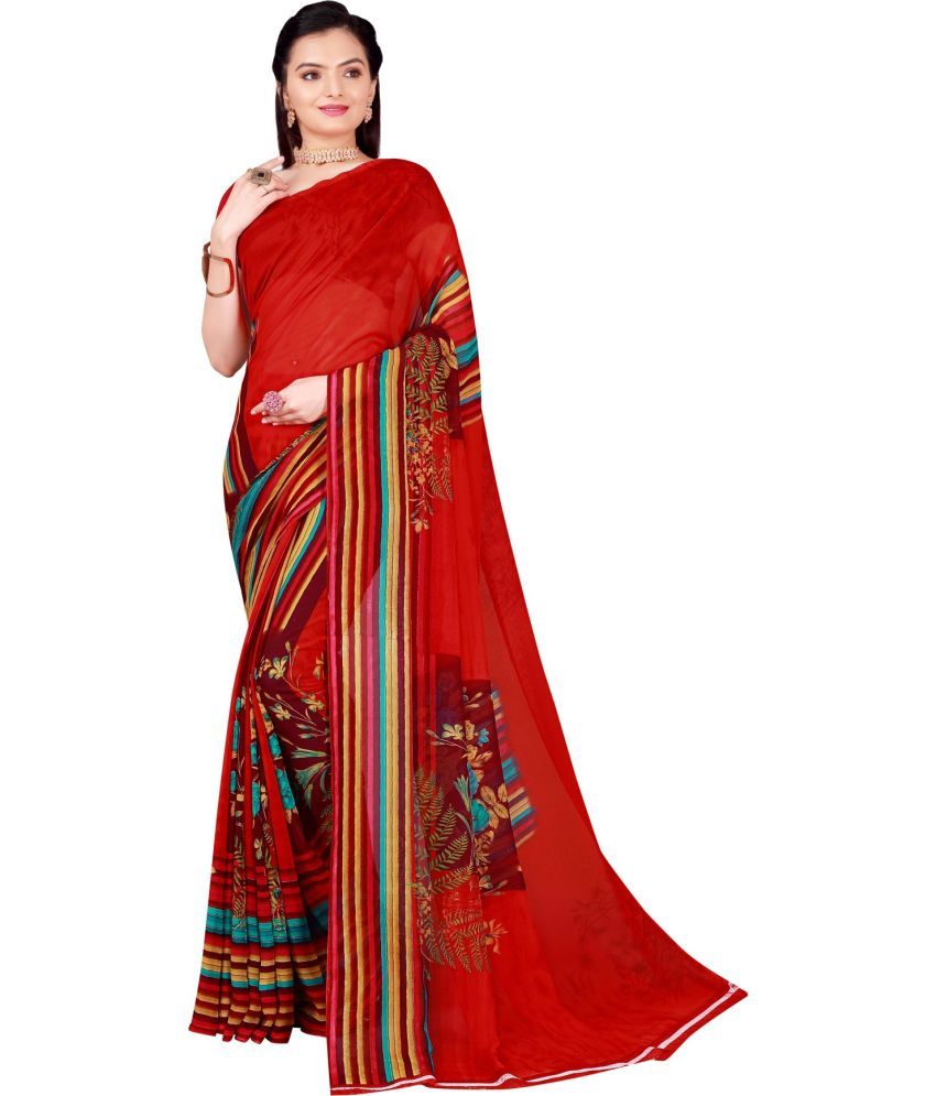     			Saadhvi Cotton Silk Applique Saree Without Blouse Piece - Red ( Pack of 1 )