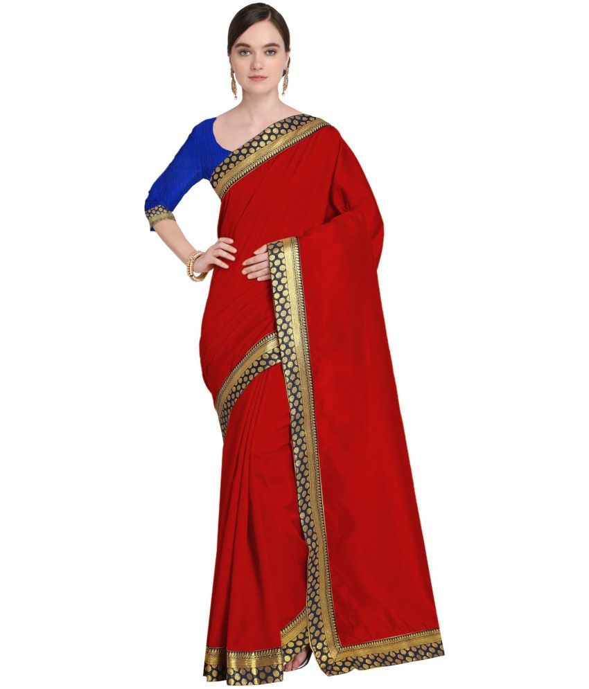     			Saadhvi Cotton Silk Applique Saree Without Blouse Piece - Red ( Pack of 1 )