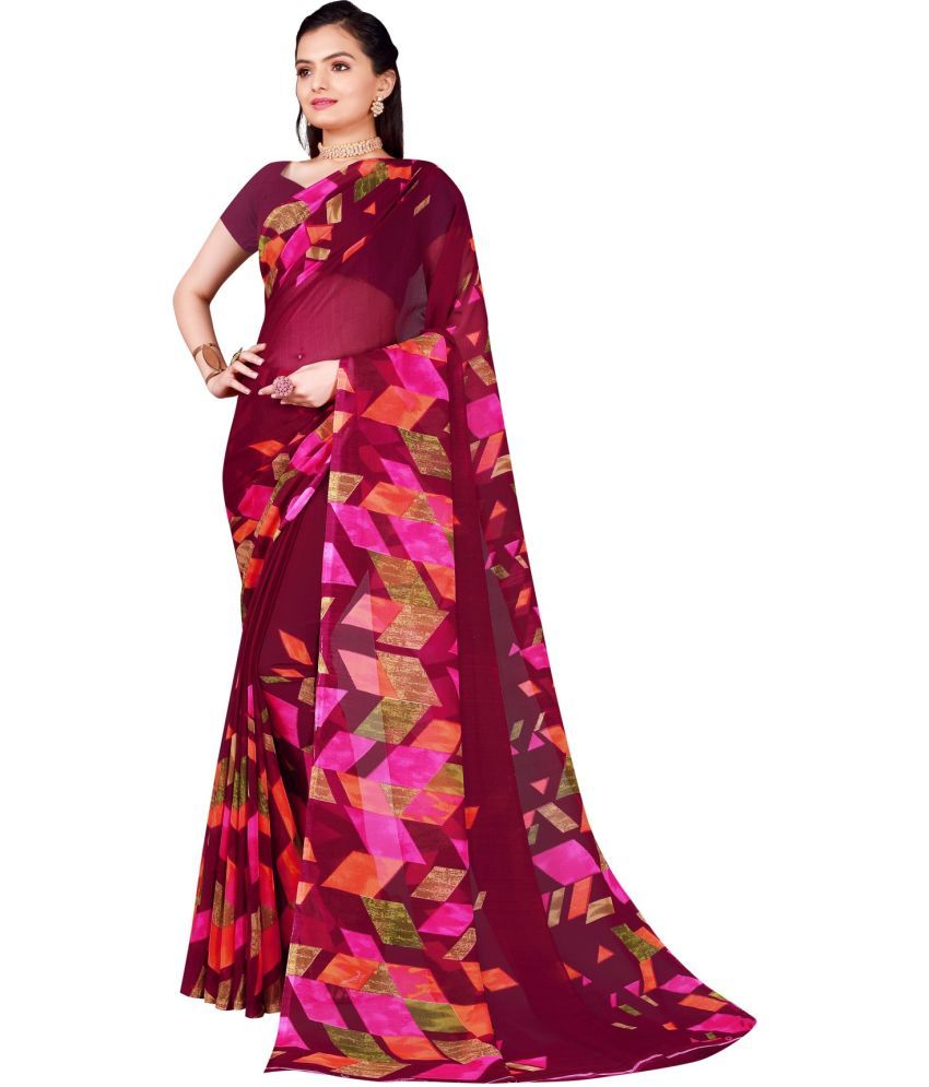     			Saadhvi Cotton Silk Applique Saree Without Blouse Piece - Wine ( Pack of 1 )