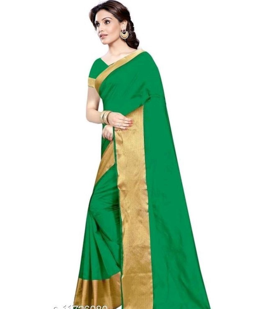     			Saadhvi Cotton Silk Applique Saree Without Blouse Piece - Green ( Pack of 1 )