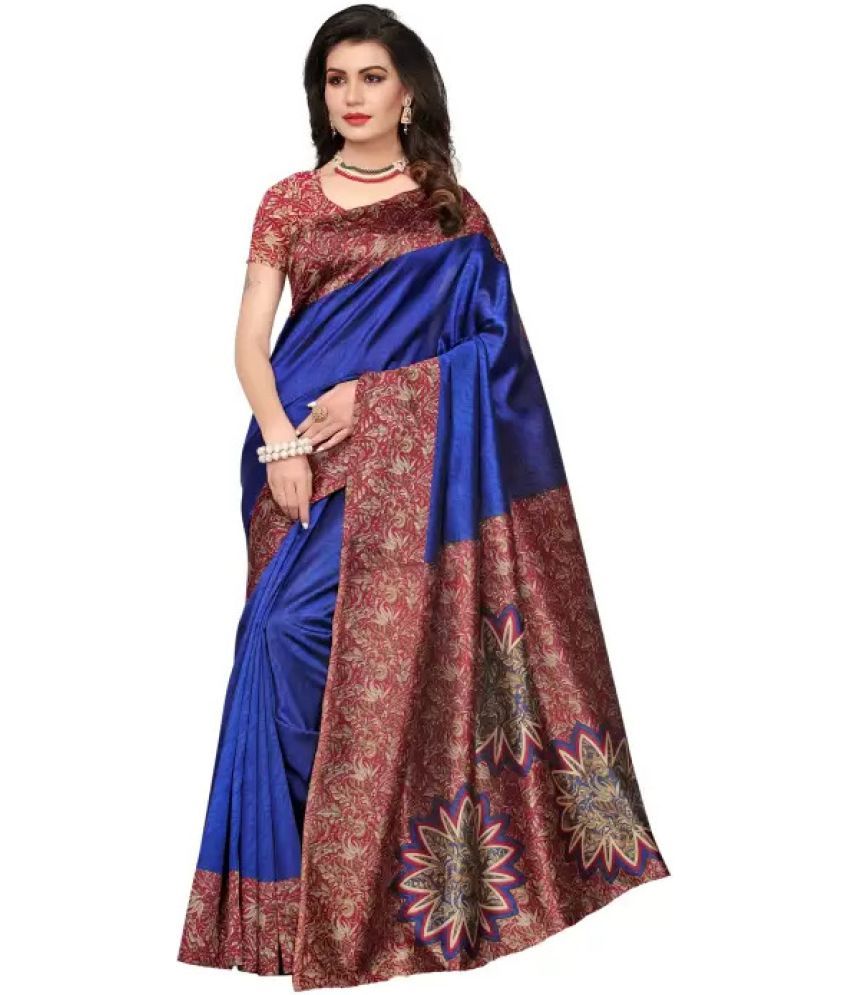     			Saadhvi Cotton Silk Applique Saree Without Blouse Piece - Navy Blue ( Pack of 1 )