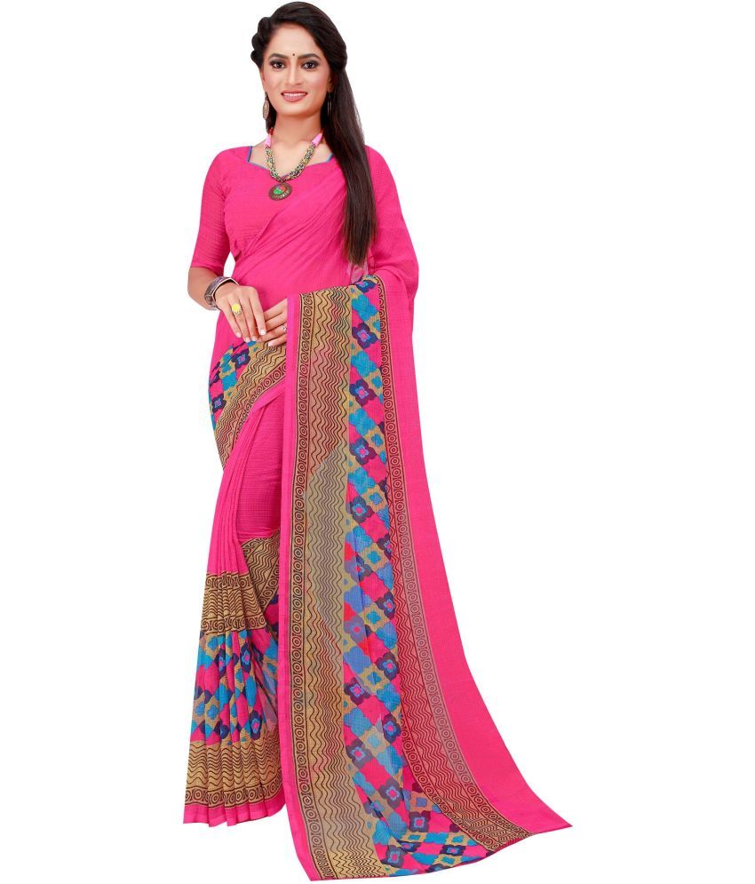     			Saadhvi Cotton Silk Applique Saree Without Blouse Piece - Pink ( Pack of 1 )