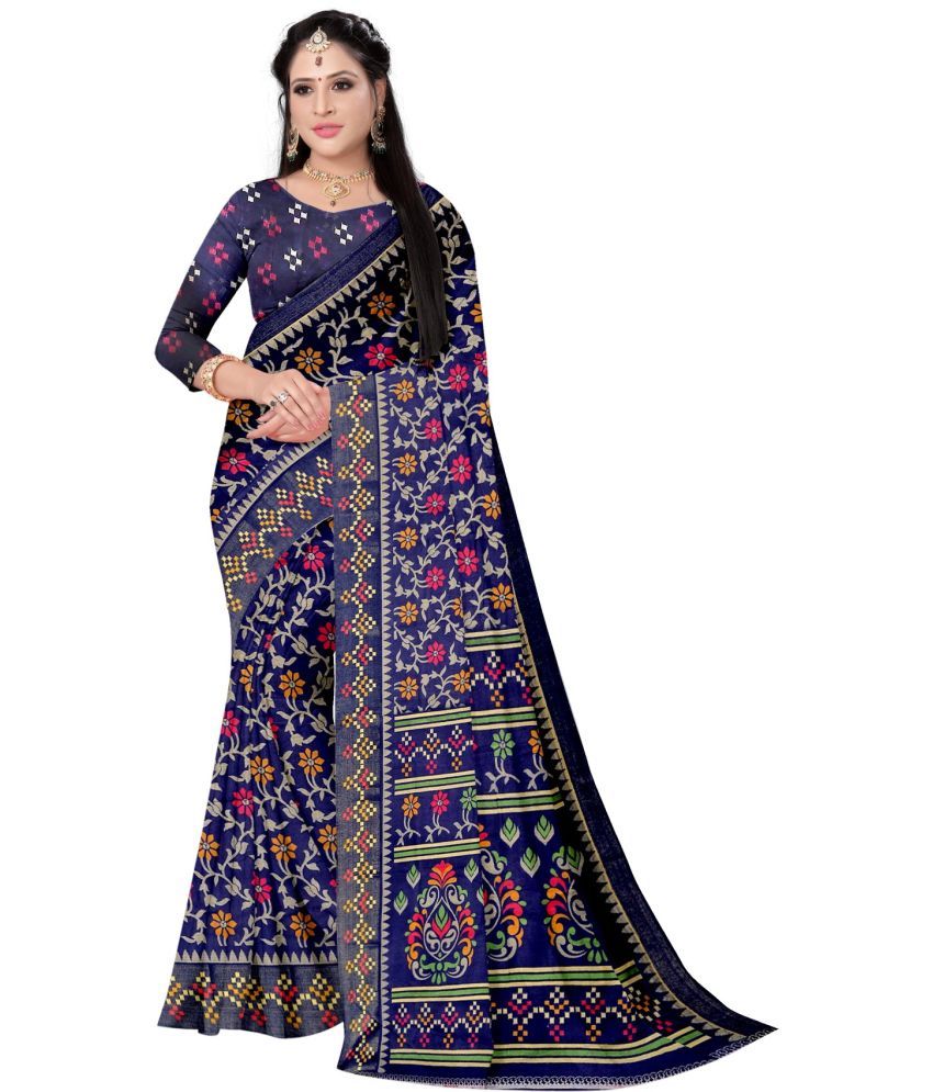     			Saadhvi Cotton Silk Applique Saree Without Blouse Piece - Blue ( Pack of 1 )