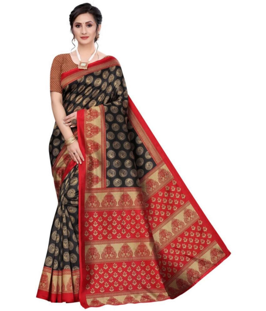     			Saadhvi Cotton Silk Solid Saree Without Blouse Piece - Black ( Pack of 1 )