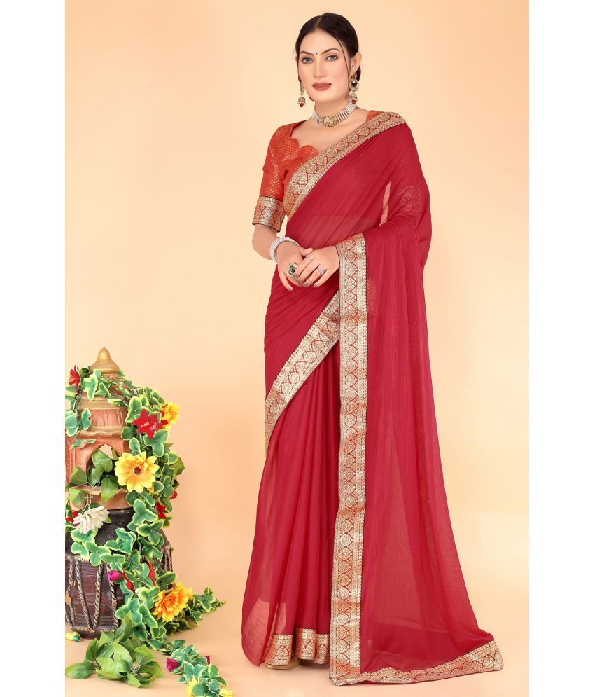     			Saadhvi Cotton Silk Solid Saree Without Blouse Piece - Maroon ( Pack of 1 )