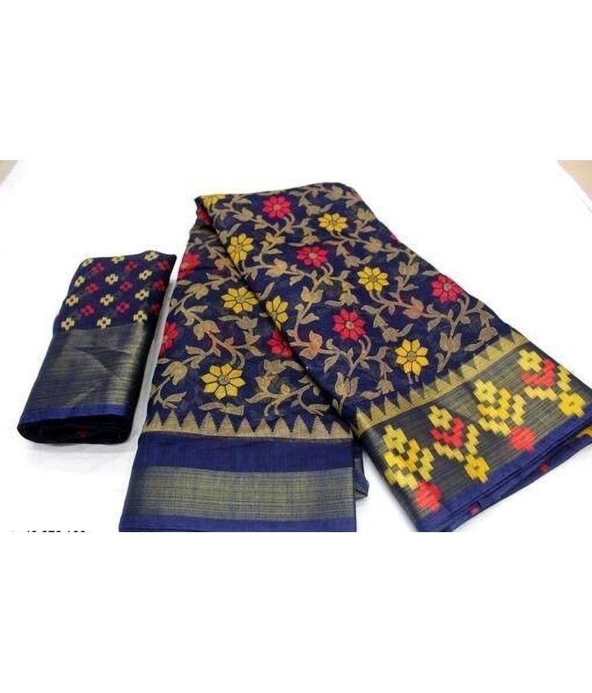     			Saadhvi Cotton Silk Solid Saree Without Blouse Piece - Navy Blue ( Pack of 1 )