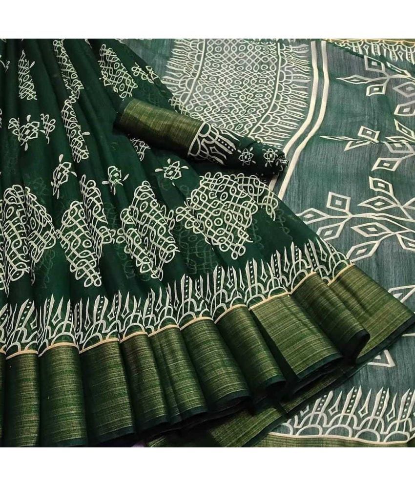     			Saadhvi Cotton Silk Solid Saree Without Blouse Piece - Green ( Pack of 1 )