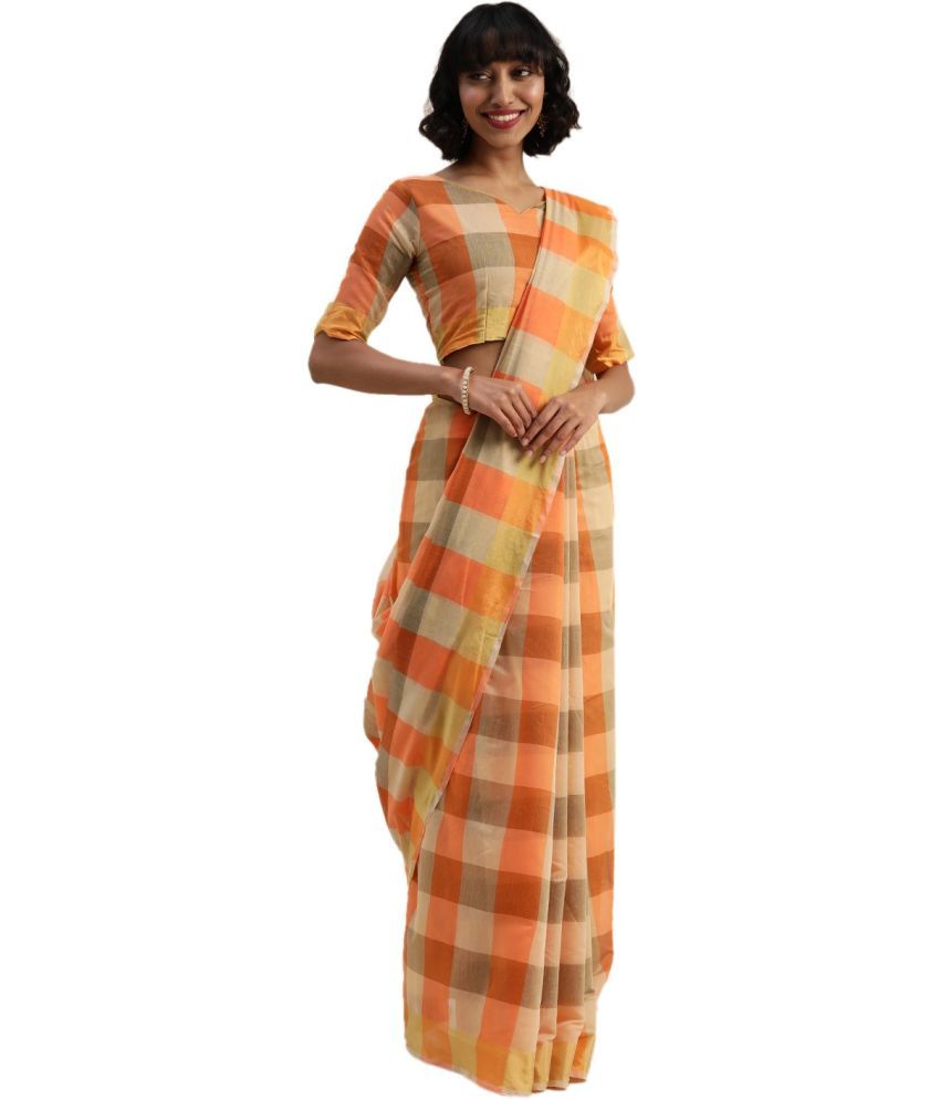     			Saadhvi Cotton Silk Solid Saree Without Blouse Piece - Orange ( Pack of 1 )