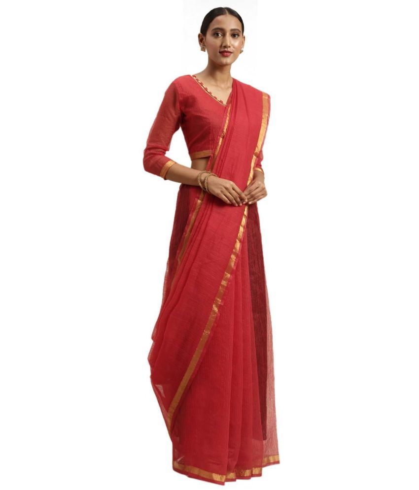     			Saadhvi Net Cut Outs Saree With Blouse Piece - Red ( Pack of 1 )