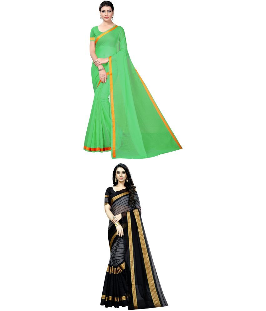     			Saadhvi Net Cut Outs Saree With Blouse Piece - Green ( Pack of 1 )