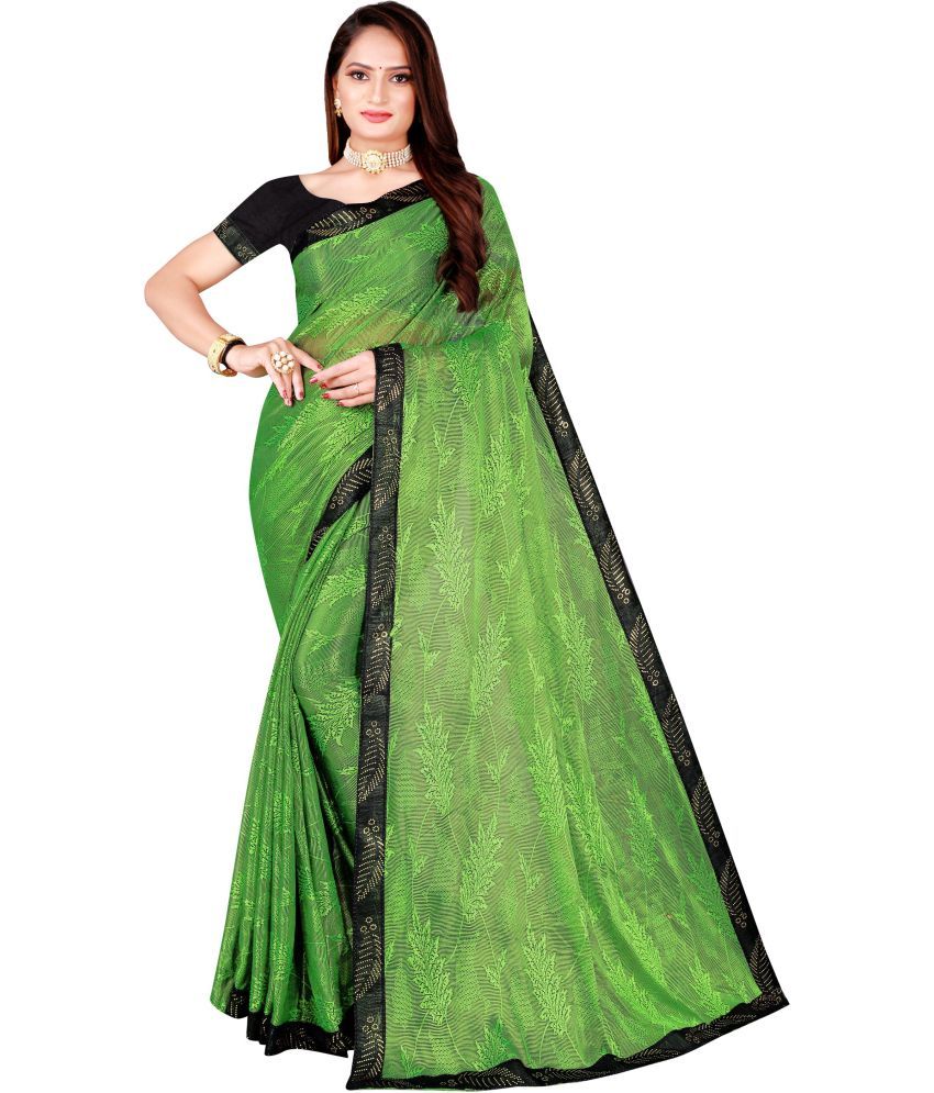     			Saadhvi Net Cut Outs Saree With Blouse Piece - Light Green ( Pack of 1 )