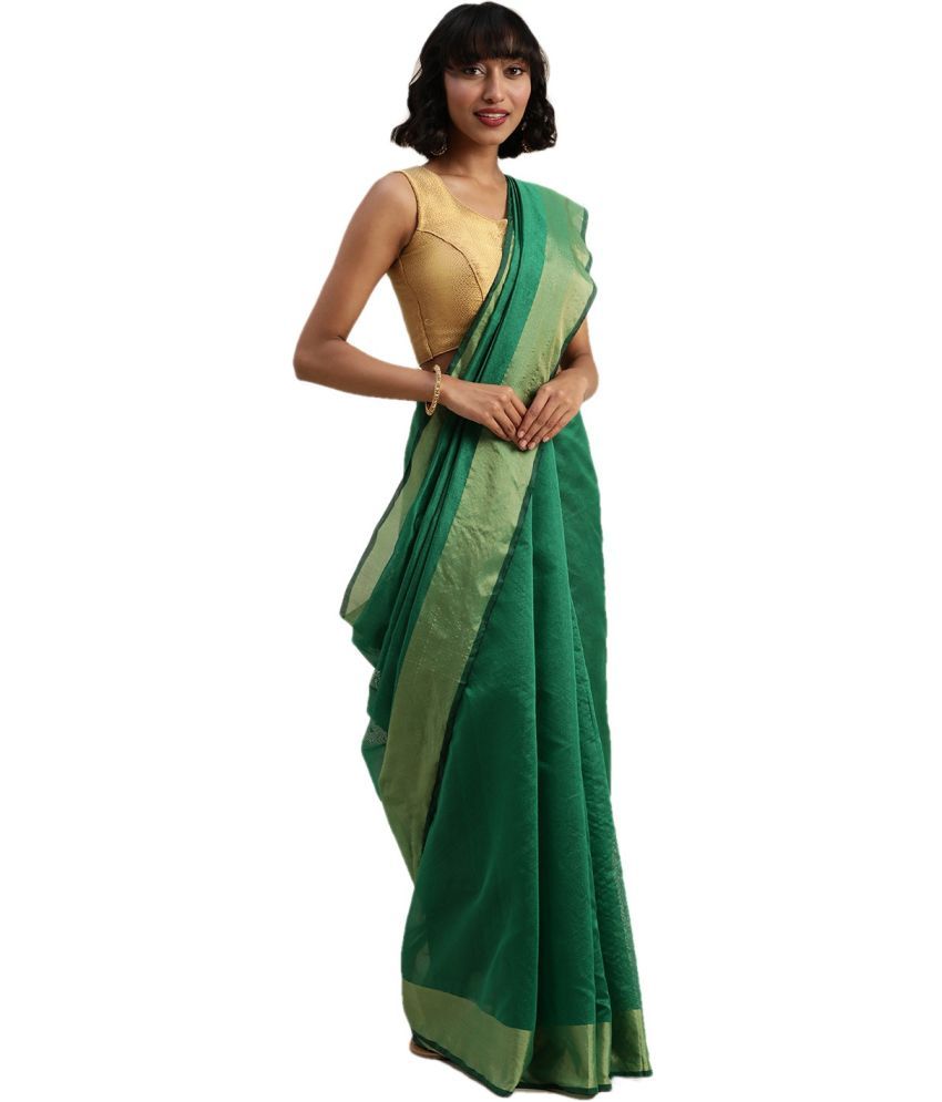     			Saadhvi Net Cut Outs Saree With Blouse Piece - Green ( Pack of 1 )