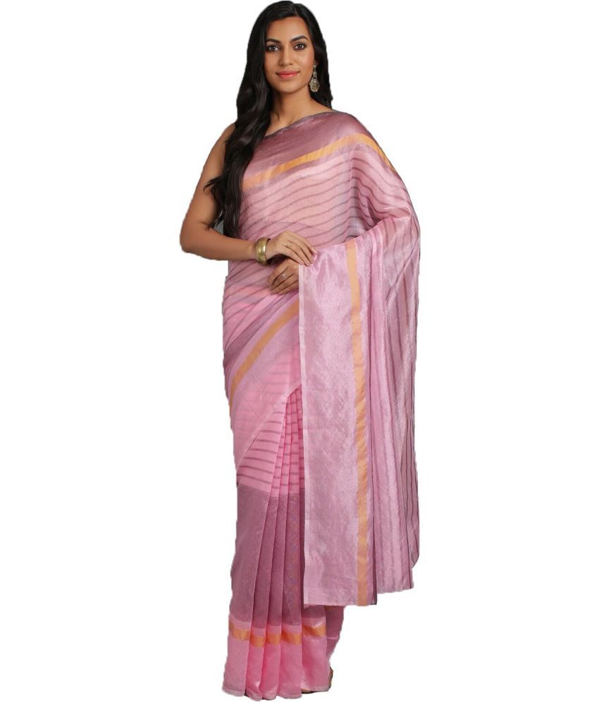     			Saadhvi Net Cut Outs Saree With Blouse Piece - Pink ( Pack of 1 )