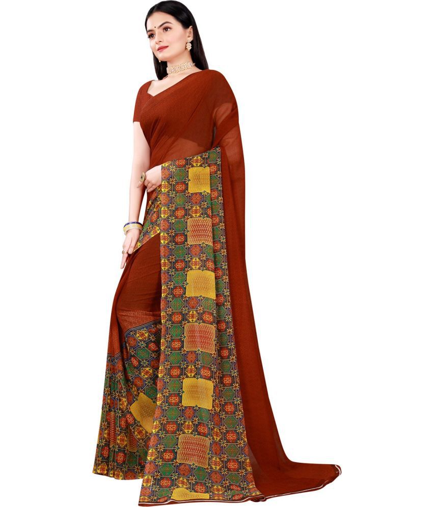     			Saadhvi Net Cut Outs Saree With Blouse Piece - Brown ( Pack of 1 )