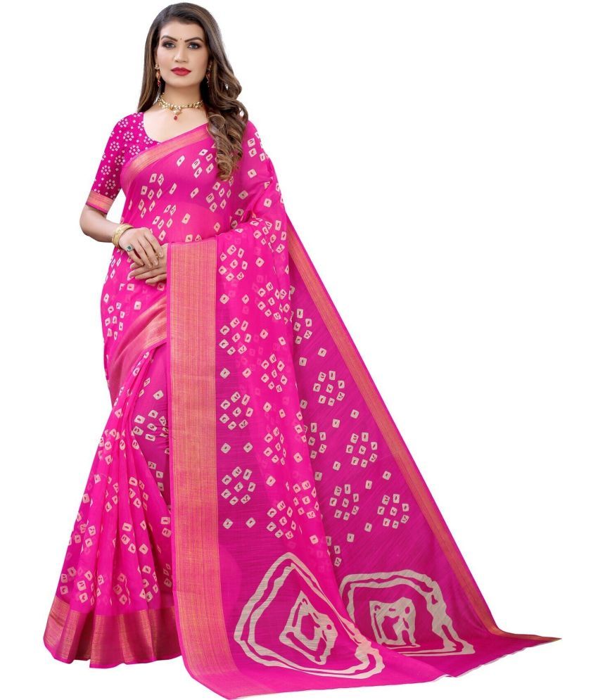     			Saadhvi Net Cut Outs Saree With Blouse Piece - Pink ( Pack of 1 )