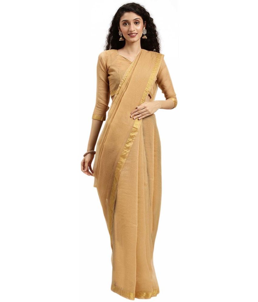     			Saadhvi Net Cut Outs Saree With Blouse Piece - Beige ( Pack of 1 )