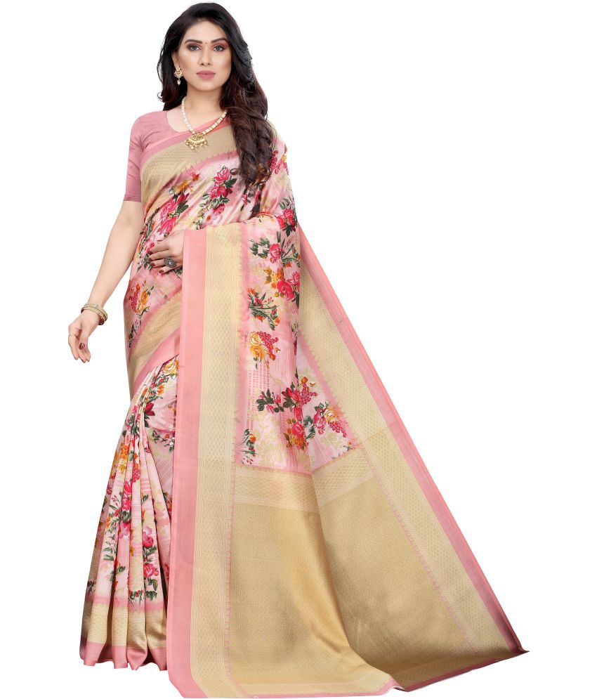     			Saadhvi Net Cut Outs Saree With Blouse Piece - Pink ( Pack of 1 )