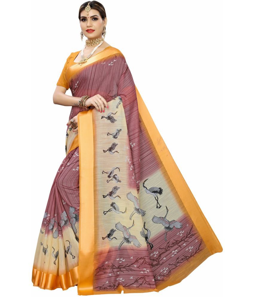     			Saadhvi Net Cut Outs Saree With Blouse Piece - Mustard ( Pack of 1 )