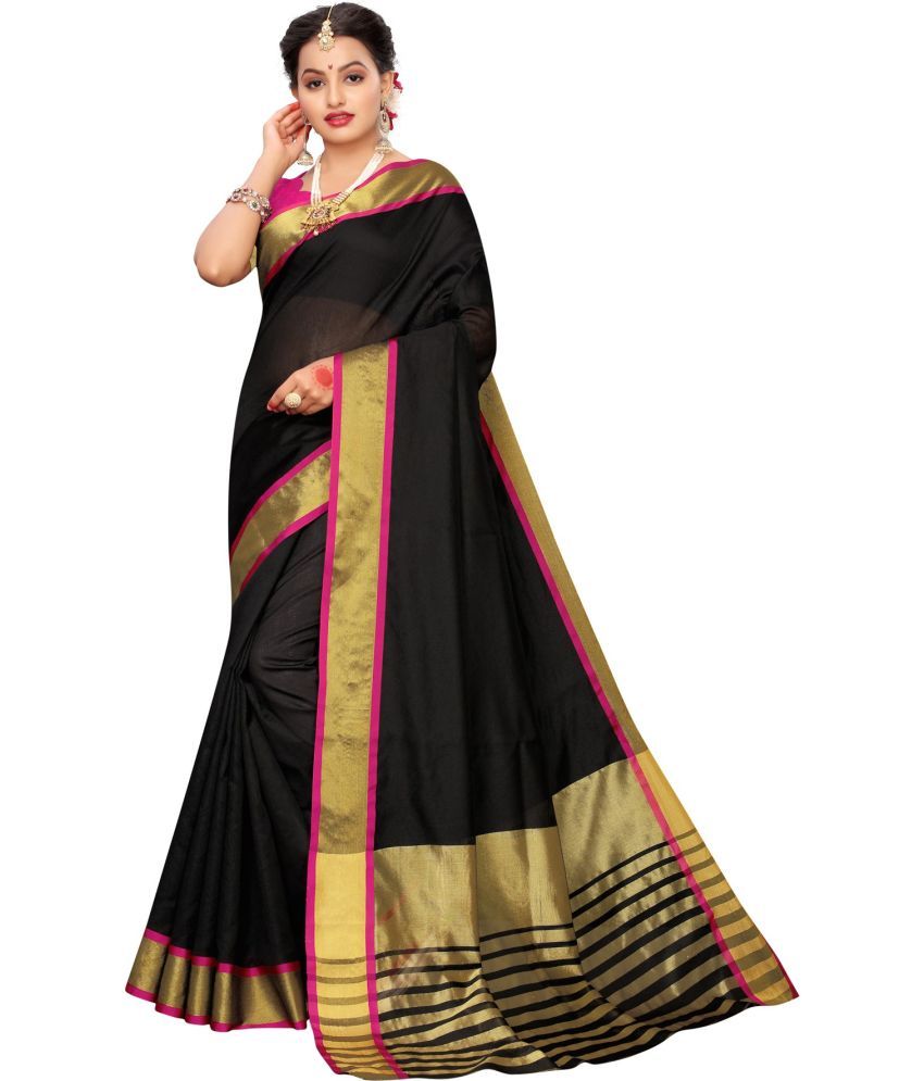     			Saadhvi Net Cut Outs Saree With Blouse Piece - Black ( Pack of 1 )