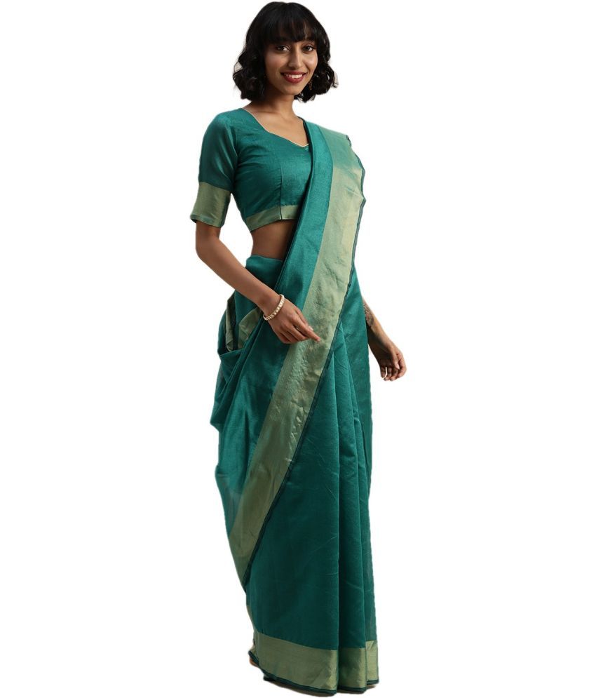     			Saadhvi Net Cut Outs Saree With Blouse Piece - Green ( Pack of 1 )