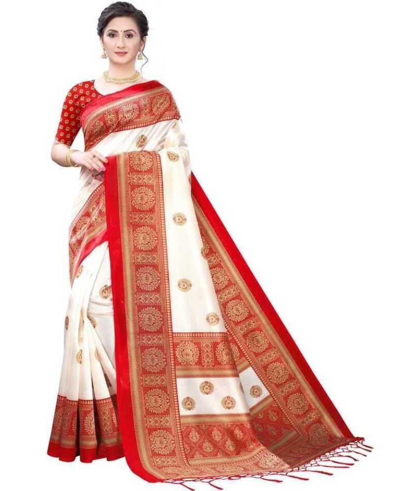     			Saadhvi Net Cut Outs Saree With Blouse Piece - RED ( Pack of 1 )