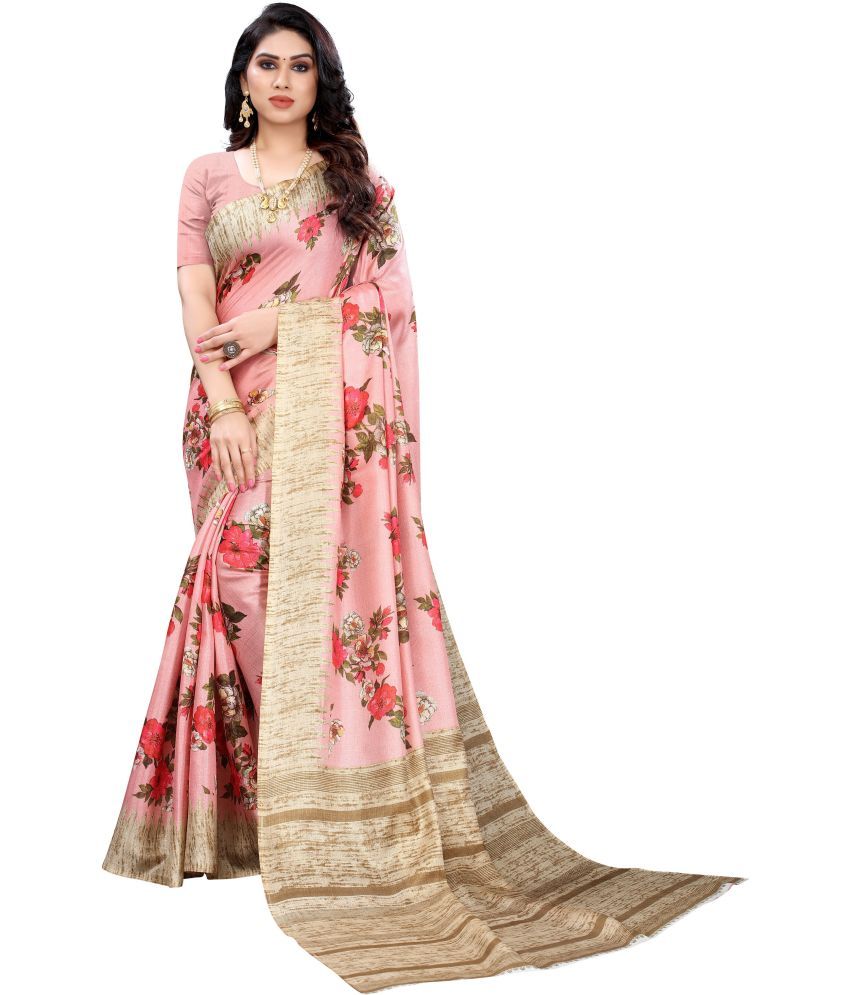     			Saadhvi Net Cut Outs Saree With Blouse Piece - Pink ( Pack of 1 )