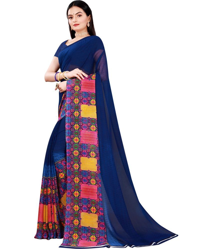     			Saadhvi Net Cut Outs Saree With Blouse Piece - Blue ( Pack of 1 )